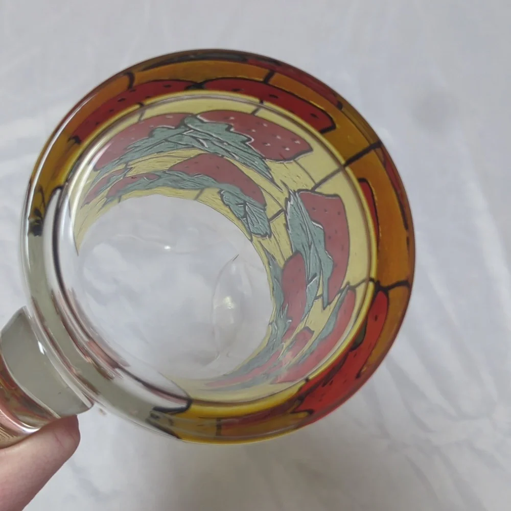 West Virginia Strawberry Stained Glass MCM Drink Cocktail Pitcher Applied Handle